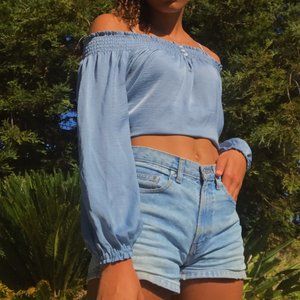 silky blue off the shoulder abercrombie longsleeve